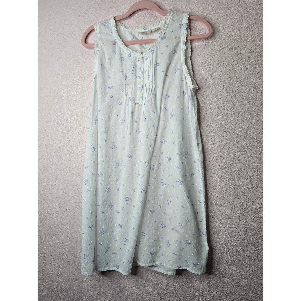 Beacon Cove Womens White Floral Dobby Cotton Sleeveless Nightgown Size M Lace